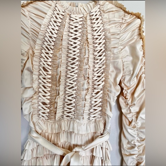 NWOT Zimmermann Espionage Tiered Belted Lace Up Stretch Silk Midi Dress Sz 0/XS - Picture 3 of 8